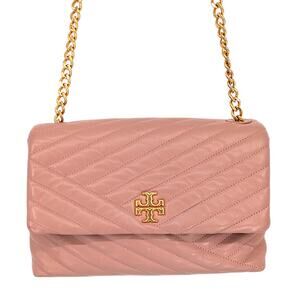 Tory Burch Kira Meadow Sweet Pink Leather Chain Shoulder Bag Gold